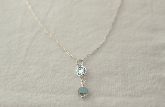 Sterling Silver Heart Charm Necklace with Crystal Bead Drop