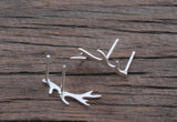 Double Post Antler Studs • Sterling Silver • Double Piercing Earrings • Ear Climber Studs • Antler Earrings • 925 Silver Earrings