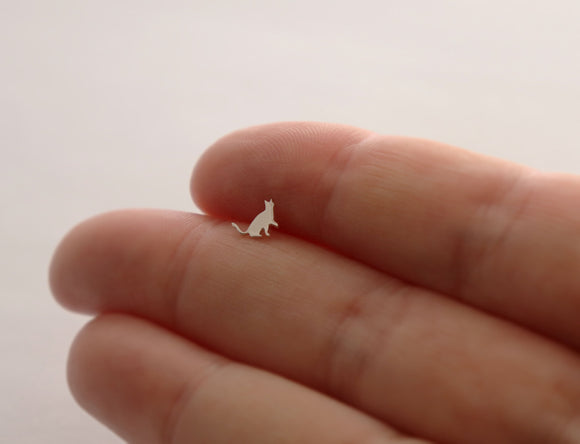 Silver Cat Tragus Earring • Handmade from Sterling Silver • Bioflex Push Fit Back • Tiny Cat Stud • 16 Gauge Piercing Jewelry