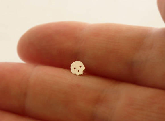 Tiny Skull Tragus Stud • Hand Crafted from Sterling Silver • 16 G Bioplast Clear Plastic Labret • Skull Cartilage Stud Labret