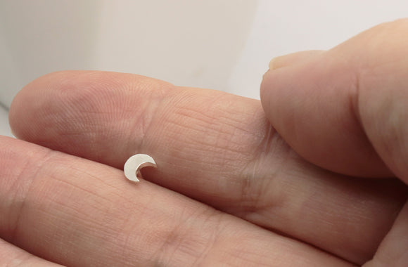 Teeny Tiny Crescent Moon Labret / Tragus Stud • Sterling Silver • Push Fit 16 GAUGE Bioplast Fitting • Handmade • Celestial Cartilage