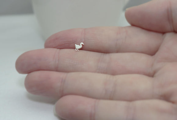 Tiny Goose Tragus Stud • Sterling Silver • Handmade • Mini Goose Cartilage Stud • 16 Gauge • Bioflex Push Fit • Minimalist Animal Jewelry