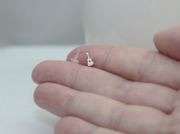 925 Silver • Teeny Tiny Acoustic Guitar Tragus Stud • Sterling Silver • 16 Gauge Bioplast Flat Back Push Fit • Guitar Jewelry • Handmade