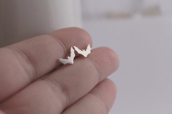 Silver Bat Earrings • Sterling Silver Spooky Bat Studs • Handmade • Bat Themed Jewellery • Halloween Jewelry • 925 Ear posts