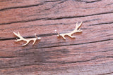 Silver Antler Earrings • Sterling Silver Handmade Antler Studs • Woodlandcore • Rustic Jewelry • Deer Studs • Gift for Her • Ear Climbers