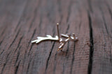 Silver Antler Earrings • Sterling Silver Handmade Antler Studs • Woodlandcore • Rustic Jewelry • Deer Studs • Gift for Her • Ear Climbers