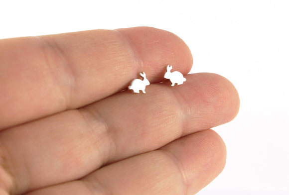 Handmade Sterling Silver Bunny Stud Earrings | Cute Animal Jewelry Gift