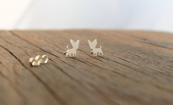 Chihuahua Stud Earrings in Sterling Silver - Sweet November Jewelry