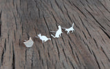 Set of 4 Cat Stud Earrings, Sterling Silver Mismatched Cat Earrings