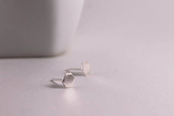 Silver Hexagon Studs