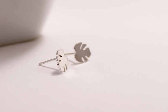 Silver Tropical Leaf Studs