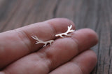 Rustic Sterling Silver Handmade Antler Stud Earrings